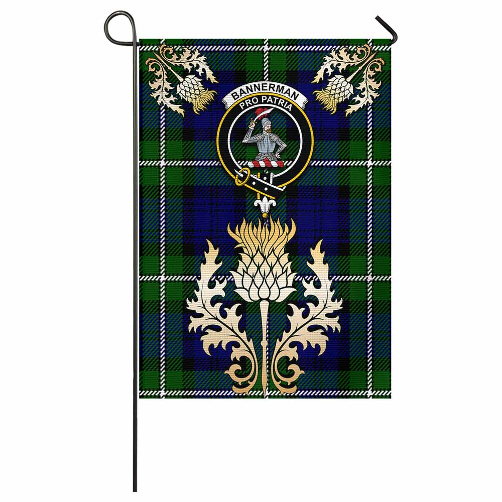 Bannerman Tartan Garden Flag with Golden Regal Scottish Thistle Emblem - Tartan Vibes Clothing