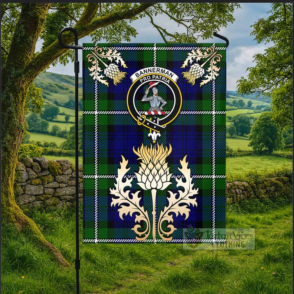 Bannerman Tartan Garden Flag with Golden Regal Scottish Thistle Emblem - Tartan Vibes Clothing