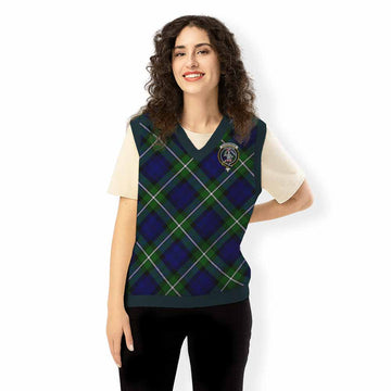 Barclay Tartan Knitted V-Neck Vest with Family Crest Cross Style
