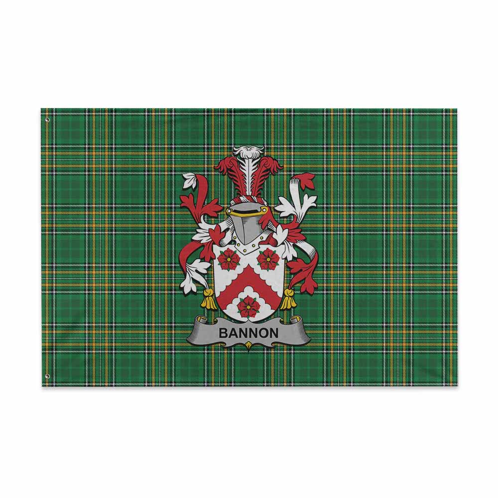 Tartan Vibes Clothing Bannon Irish Clan Tartan House Flag with Coat of Arms