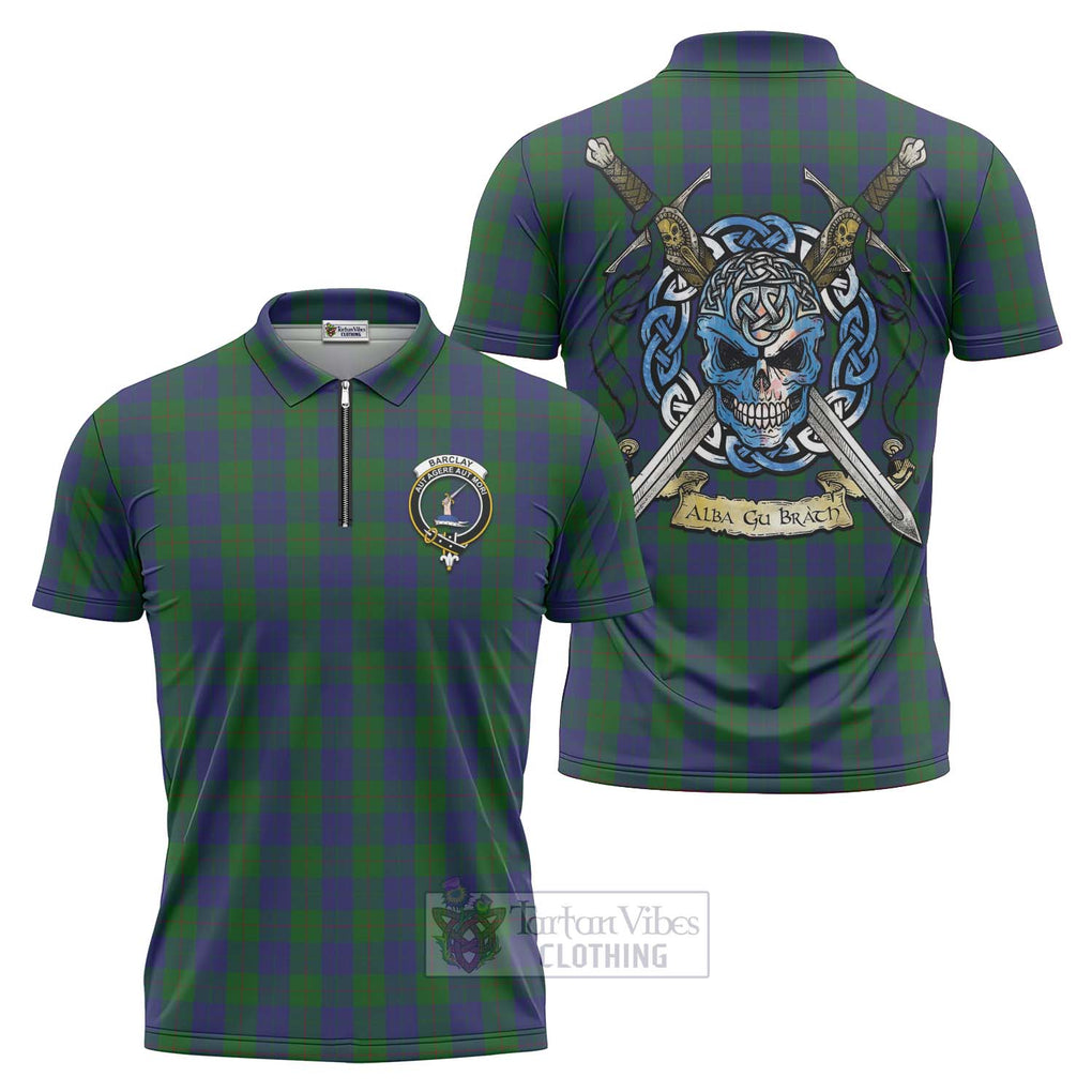 Tartan Vibes Clothing Barclay Tartan Zipper Polo Shirt with Family Crest Celtic Skull Style