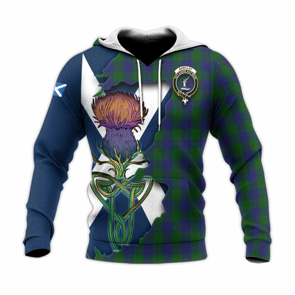 Tartan Vibes Clothing Barclay Tartan Family Crest Knitted Hoodie Scottish Thistle Celtic Inspired