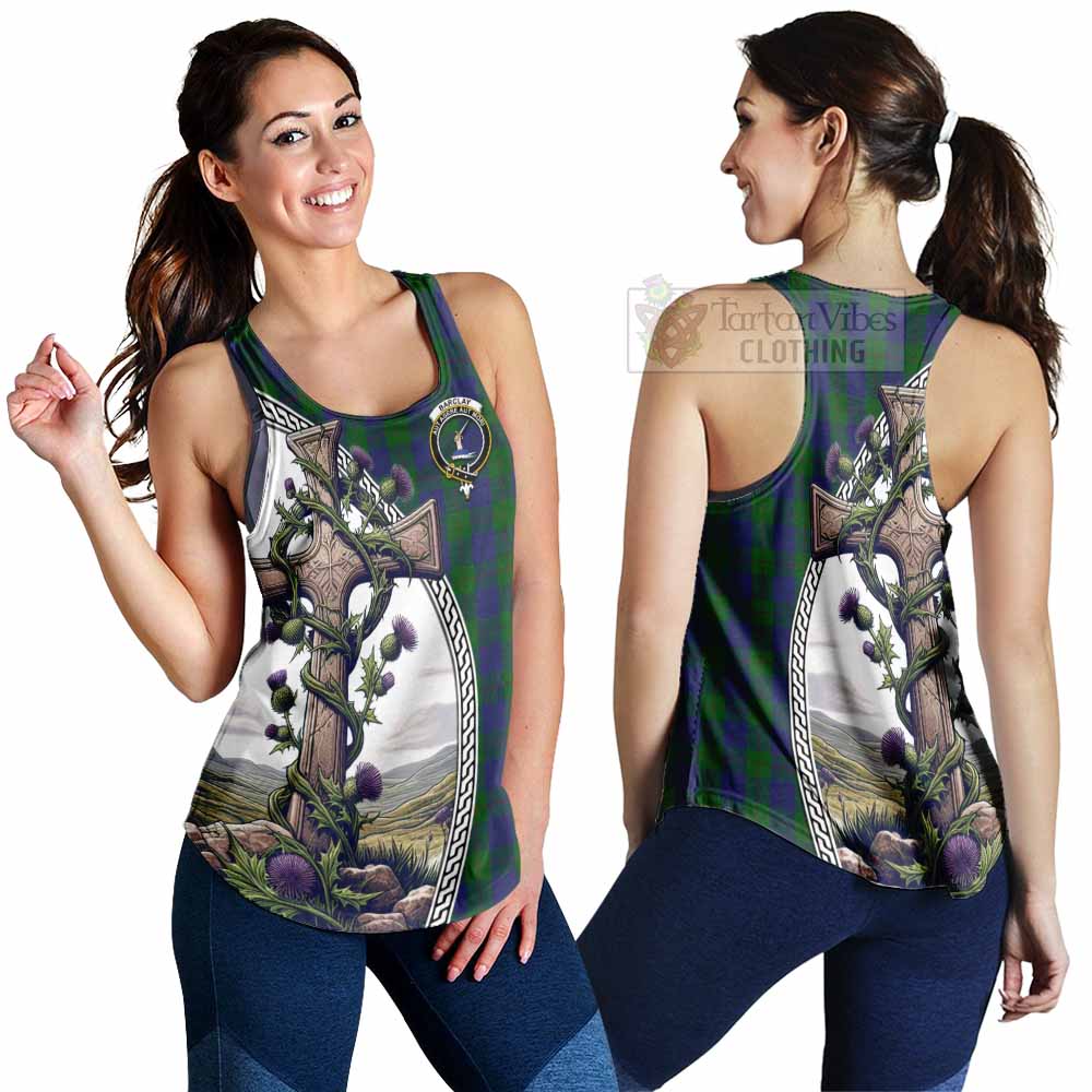 Tartan Vibes Clothing Barclay Tartan Women's Racerback Tanks with Family Crest and St. Andrew's Cross Accented by Thistle Vines