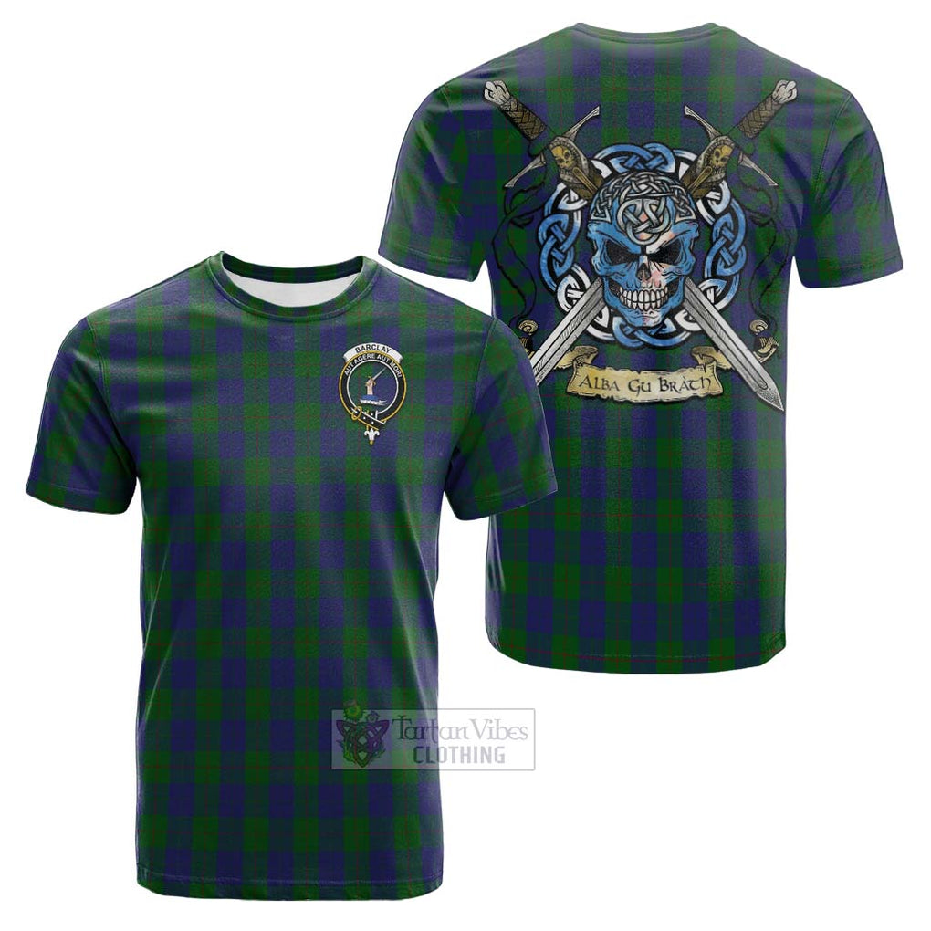 Tartan Vibes Clothing Barclay Tartan Cotton T-shirt with Family Crest Celtic Skull Style