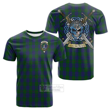 Tartan Vibes Clothing Barclay Tartan Cotton T-shirt with Family Crest Celtic Skull Style