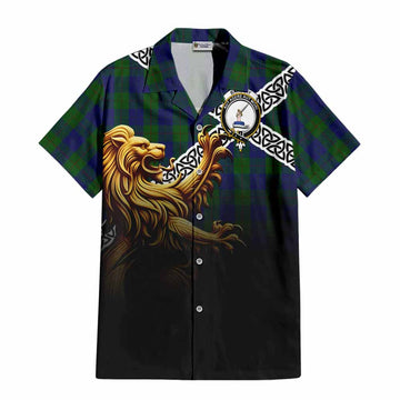 Tartan Vibes Clothing Barclay Crest Tartan Short Sleeve Button Shirt with Golden Lion Emblem Celtic Style