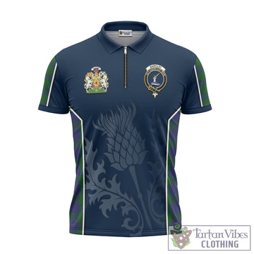 Barclay Tartan Zipper Polo Shirt with Family Crest and Scottish Thistle Vibes Sport Style