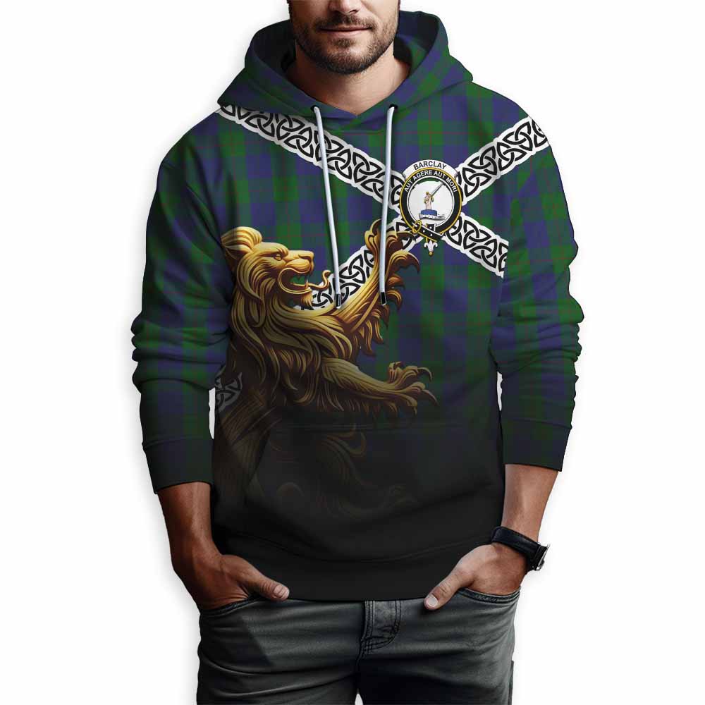 Barclay Crest Tartan Hoodie with Golden Lion Emblem Celtic Style Pullover Hoodie - Tartan Vibes Clothing