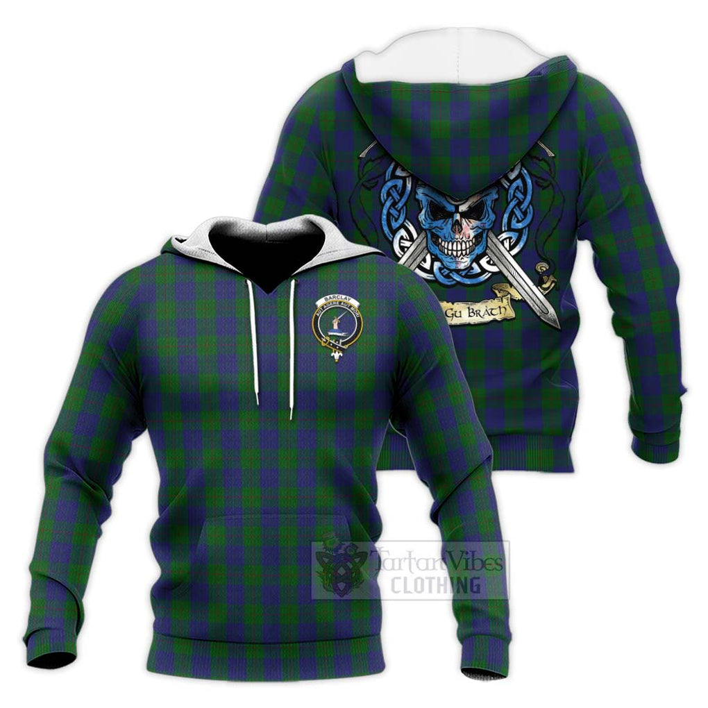 Tartan Vibes Clothing Barclay Tartan Knitted Hoodie with Family Crest Celtic Skull Style