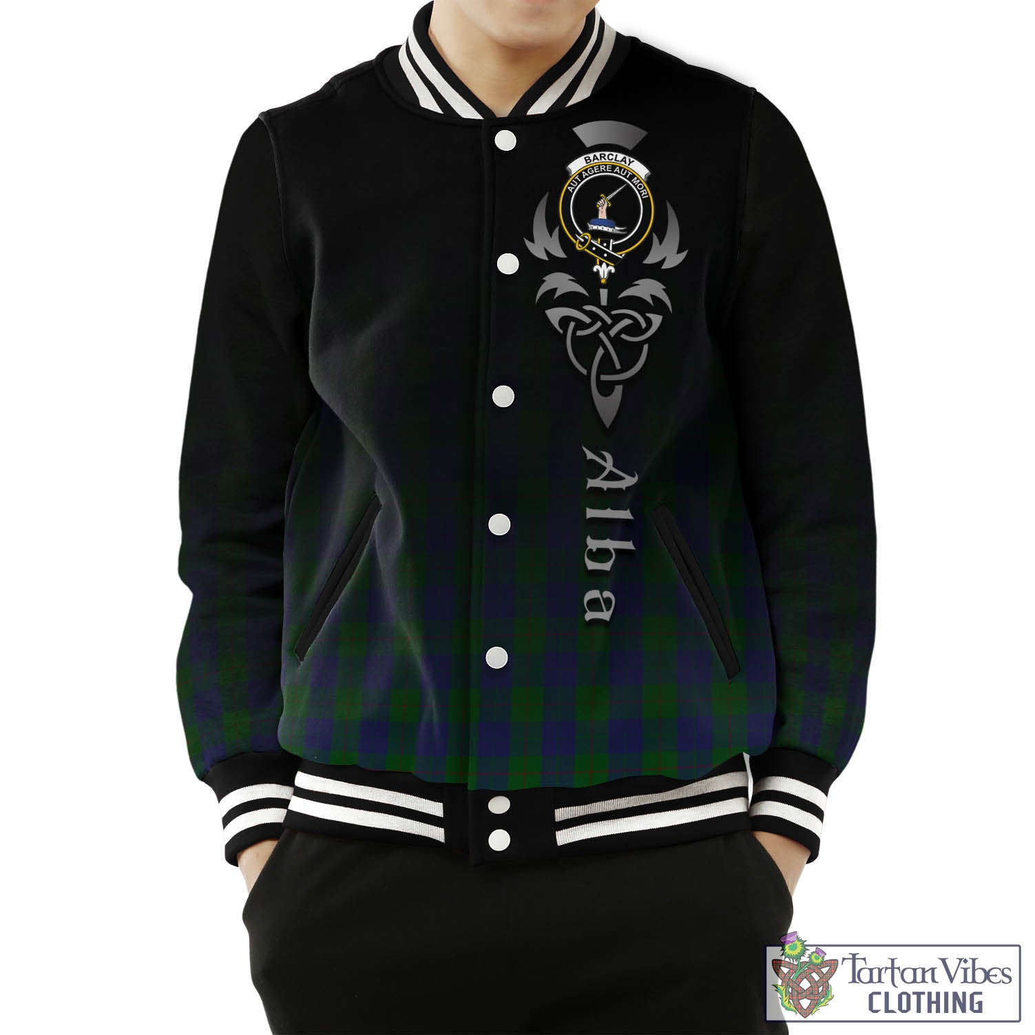Barclay Tartan Baseball Jacket Featuring Alba Gu Brath Family Crest Celtic Inspired Unisex - Tartan Vibes Clothing