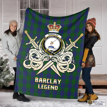 Tartan Vibes Clothing Barclay Tartan Blanket with Clan Crest and the Golden Sword of Courageous Legacy