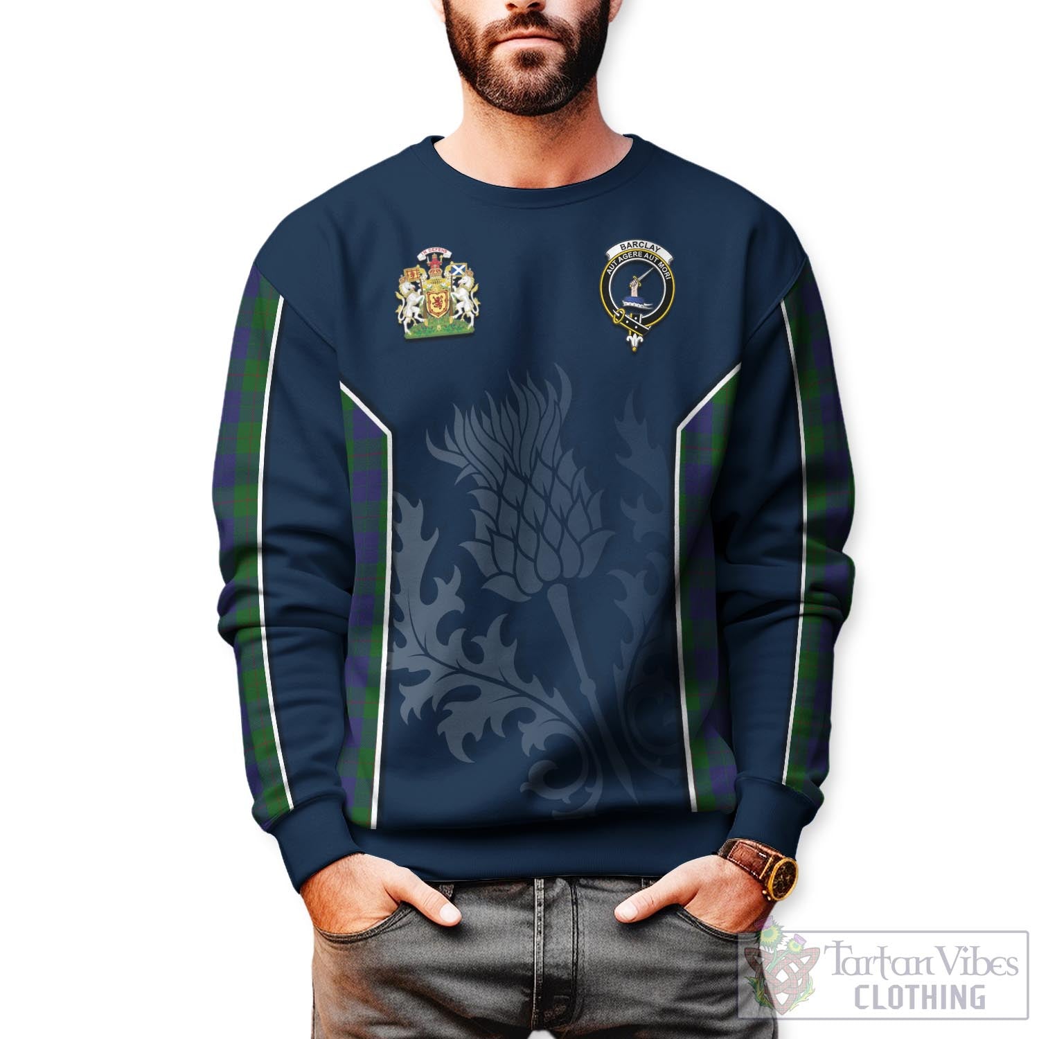 Tartan Vibes Clothing Barclay Tartan Sweatshirt with Family Crest and Scottish Thistle Vibes Sport Style