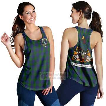 Tartan Vibes Clothing Barclay Tartan Women's Racerback Tanks with Family Crest and Bearded Skull Holding Bottles of Whiskey