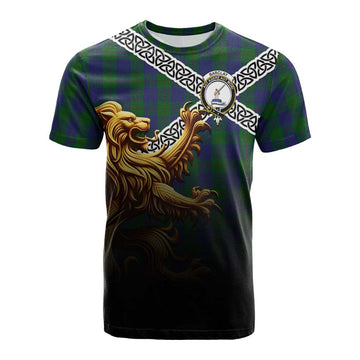 Barclay Crest Tartan Cotton T-shirt with Golden Lion Emblem Celtic Style