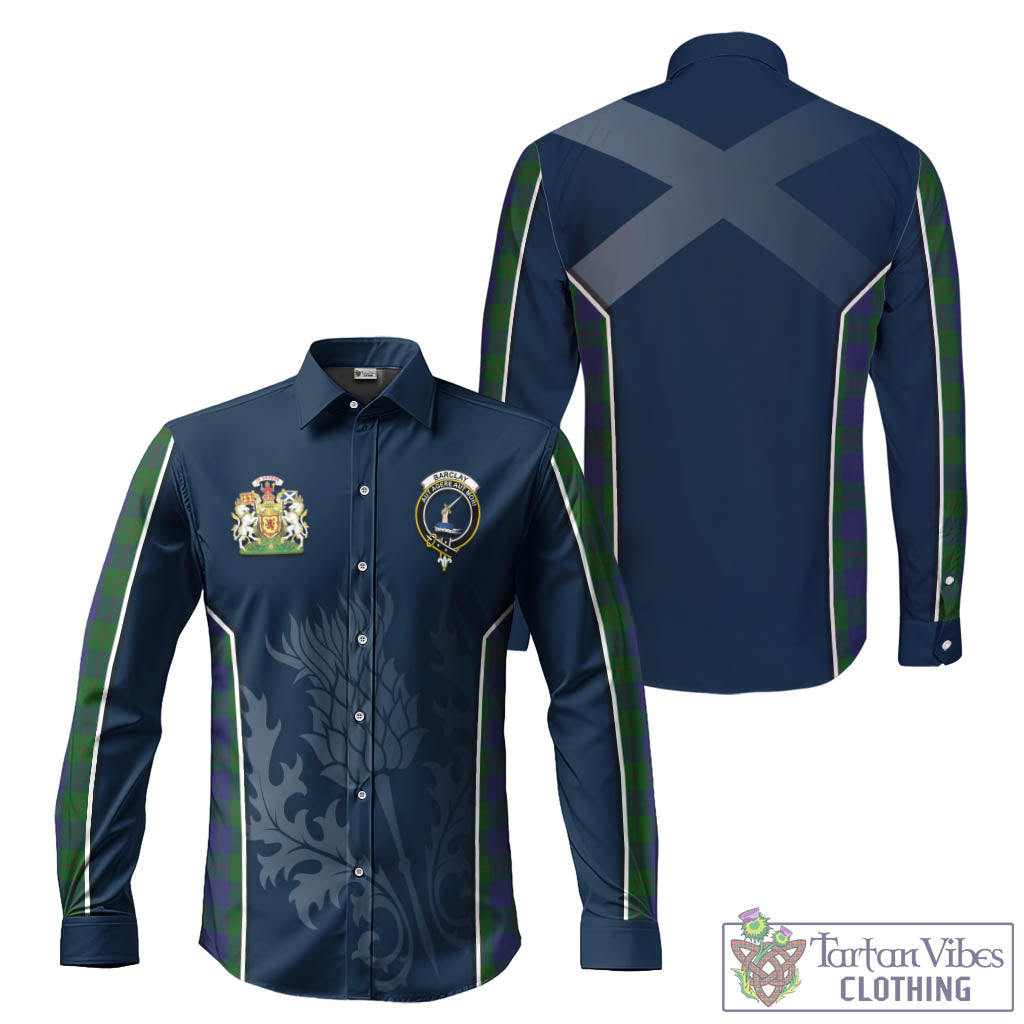Tartan Vibes Clothing Barclay Tartan Long Sleeve Button Up Shirt with Family Crest and Scottish Thistle Vibes Sport Style