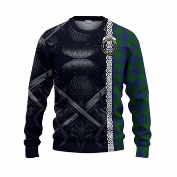 Tartan Vibes Clothing Barclay Tartan Knitted Sweater with Family Crest Cross Sword Thistle Celtic Vibes