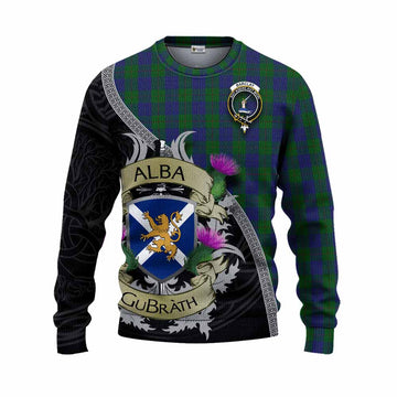Tartan Vibes Clothing Barclay Tartan Family Crest Knitted Sweater Lion Rampant Royal Thistle Shield Celtic Inspired