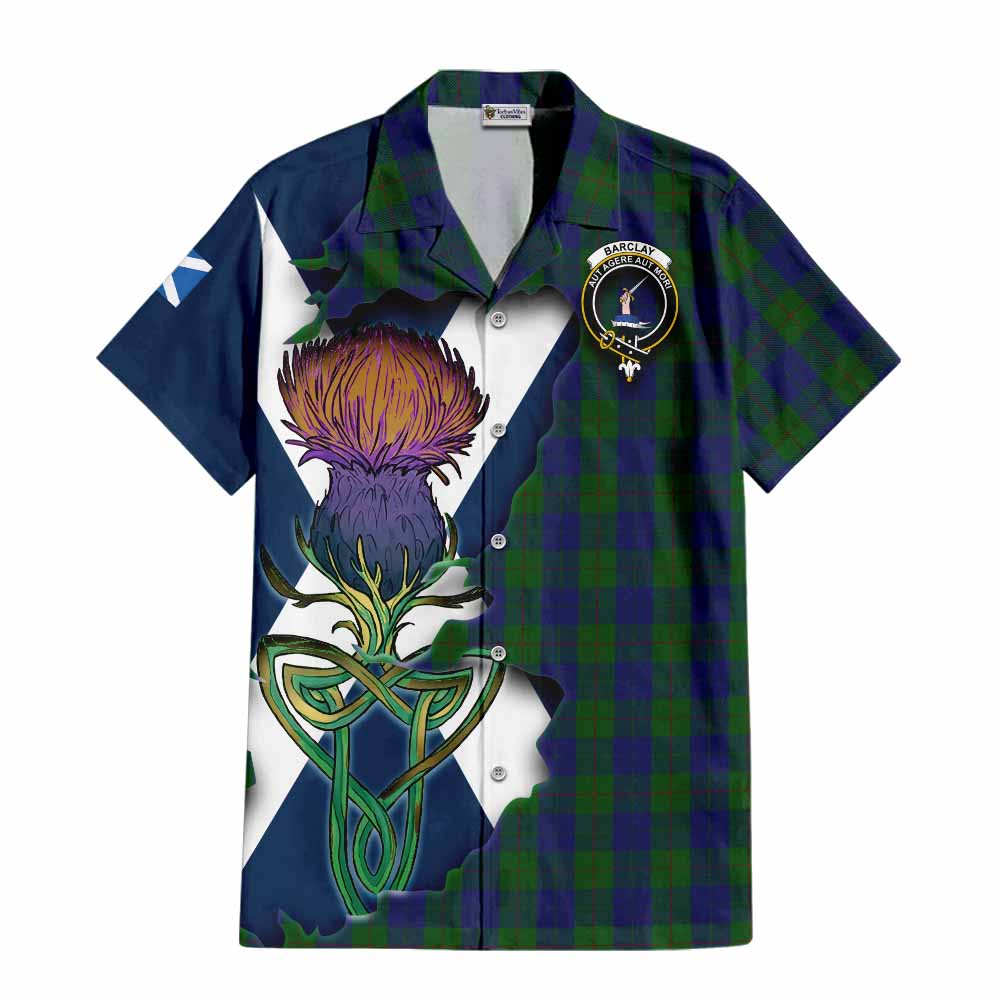 Tartan Vibes Clothing Barclay Tartan Family Crest Short Sleeve Button Shirt Scottish Thistle Celtic Inspired