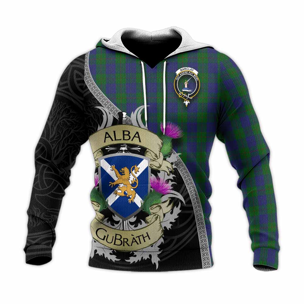 Tartan Vibes Clothing Barclay Tartan Family Crest Knitted Hoodie Lion Rampant Royal Thistle Shield Celtic Inspired
