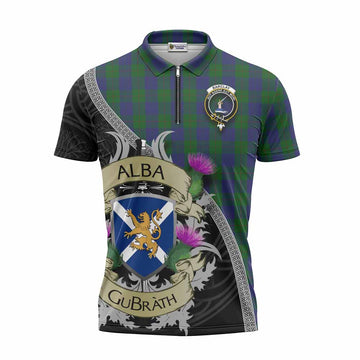 Barclay Tartan Family Crest Zipper Polo Shirt Lion Rampant Royal Thistle Shield Celtic Inspired