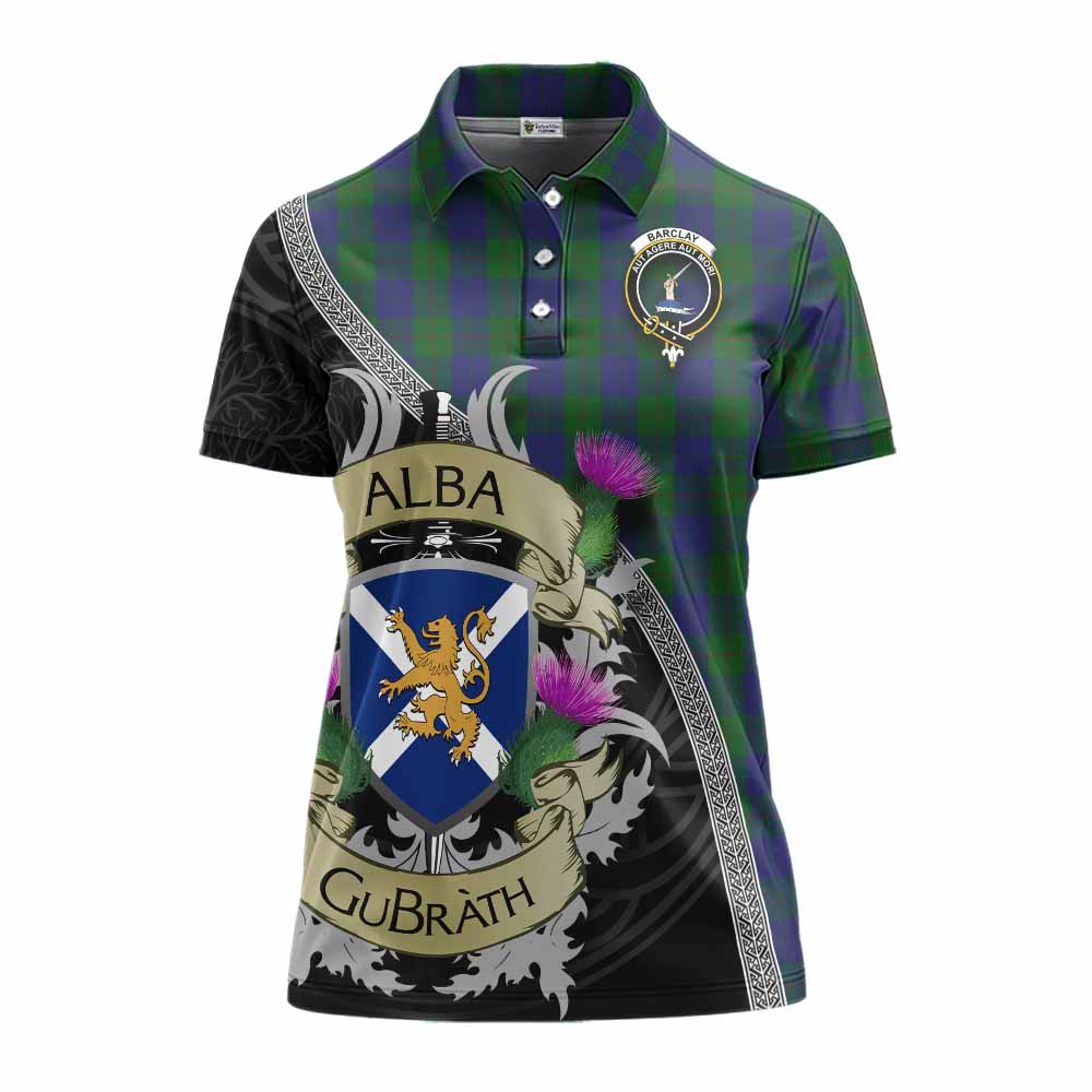 Tartan Vibes Clothing Barclay Tartan Family Crest Women's Polo Shirt Lion Rampant Royal Thistle Shield Celtic Inspired