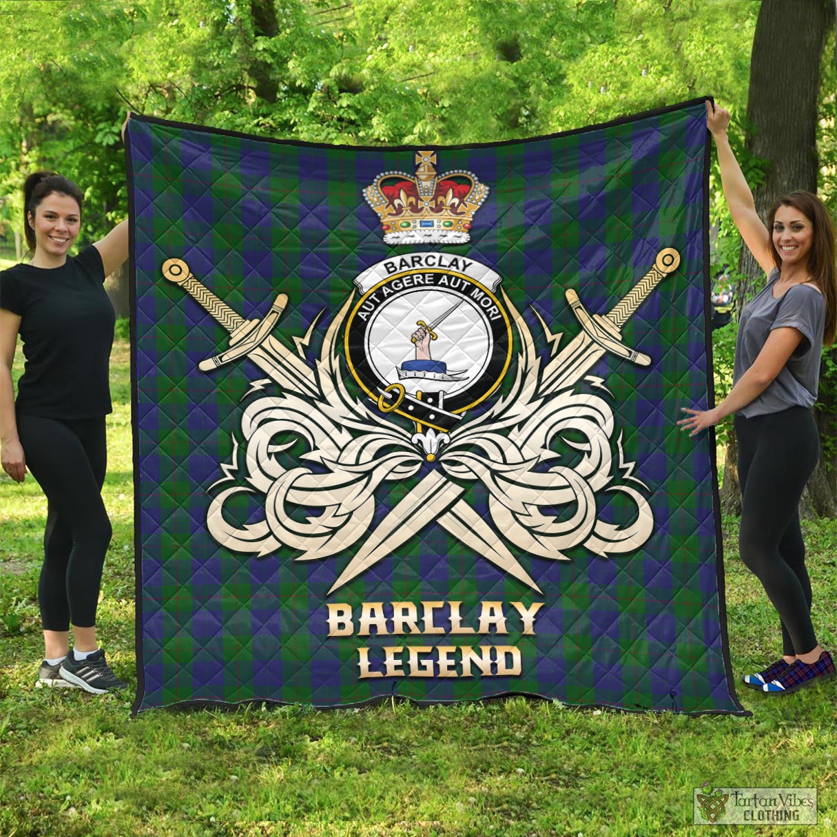 Tartan Vibes Clothing Barclay Tartan Quilt with Clan Crest and the Golden Sword of Courageous Legacy