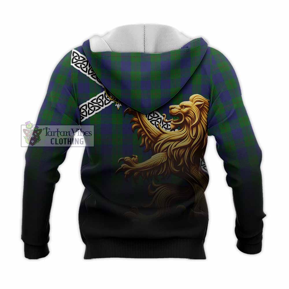 Tartan Vibes Clothing Barclay Crest Tartan Knitted Hoodie with Golden Lion Emblem Celtic Style