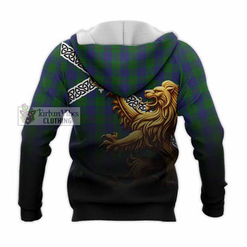 Barclay Crest Tartan Knitted Hoodie with Golden Lion Emblem Celtic Style