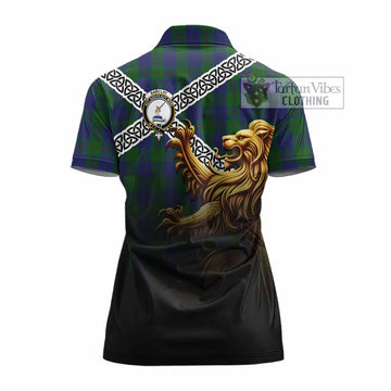 Tartan Vibes Clothing Barclay Crest Tartan Women's Polo Shirt with Golden Lion Emblem Celtic Style