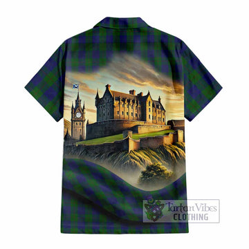 Tartan Vibes Clothing Barclay Tartan Family Crest Short Sleeve Button Shirt with Scottish Ancient Castle Style