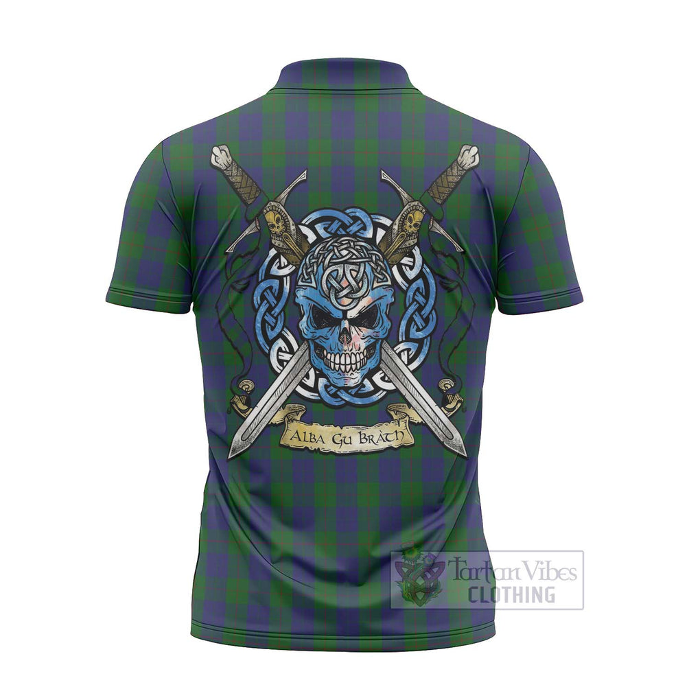 Tartan Vibes Clothing Barclay Tartan Zipper Polo Shirt with Family Crest Celtic Skull Style