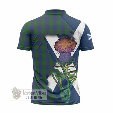 Barclay Tartan Family Crest Zipper Polo Shirt Scottish Thistle Celtic Inspired