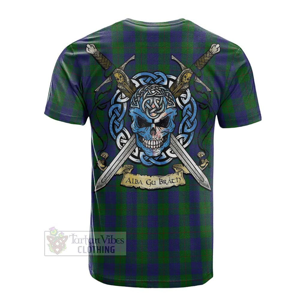 Tartan Vibes Clothing Barclay Tartan Cotton T-shirt with Family Crest Celtic Skull Style