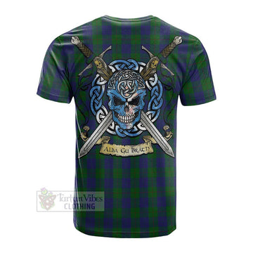 Tartan Vibes Clothing Barclay Tartan Cotton T-shirt with Family Crest Celtic Skull Style