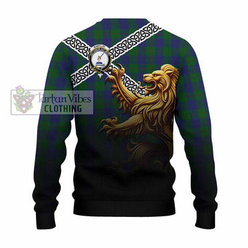 Barclay Crest Tartan Knitted Sweater with Golden Lion Emblem Celtic Style