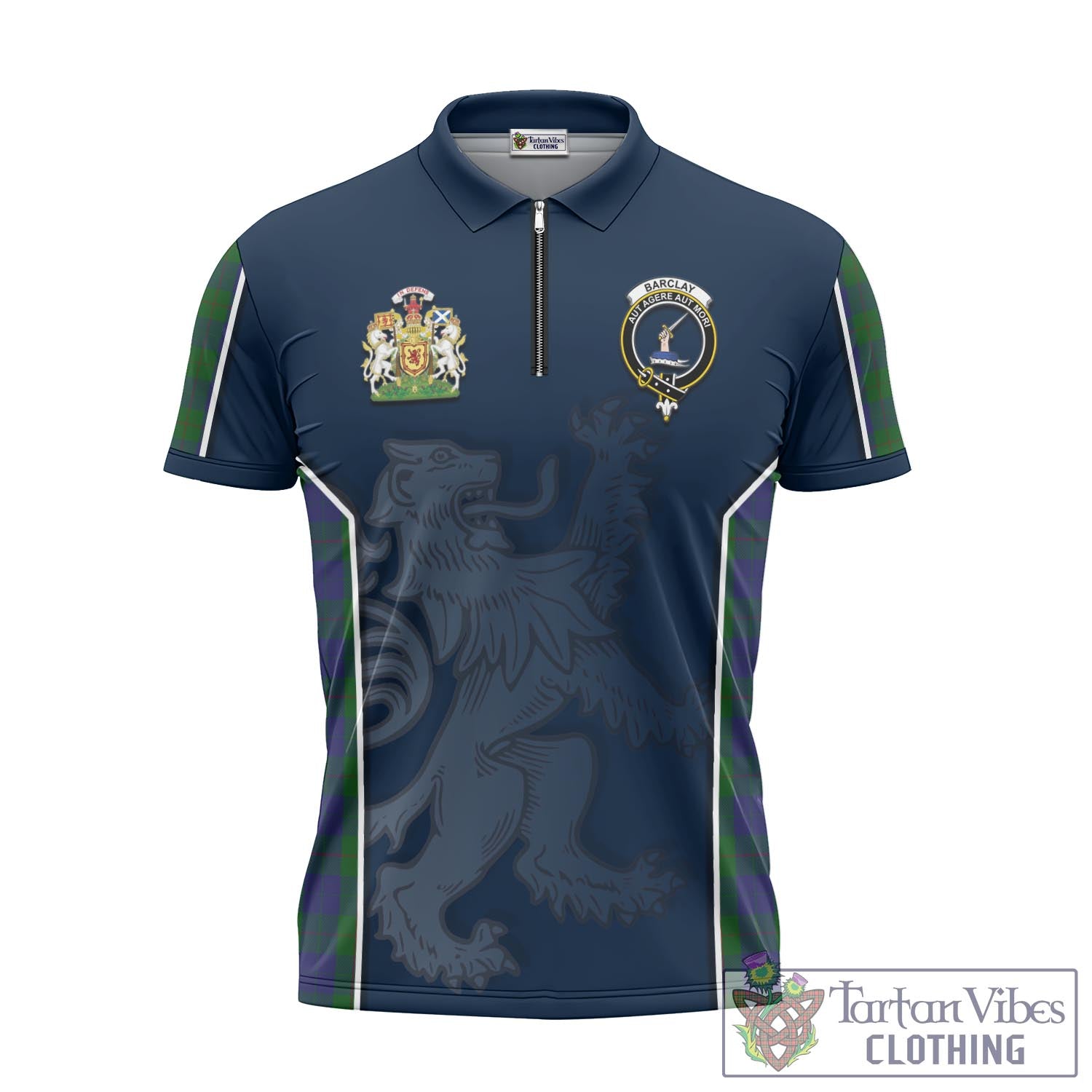 Tartan Vibes Clothing Barclay Tartan Zipper Polo Shirt with Family Crest and Lion Rampant Vibes Sport Style