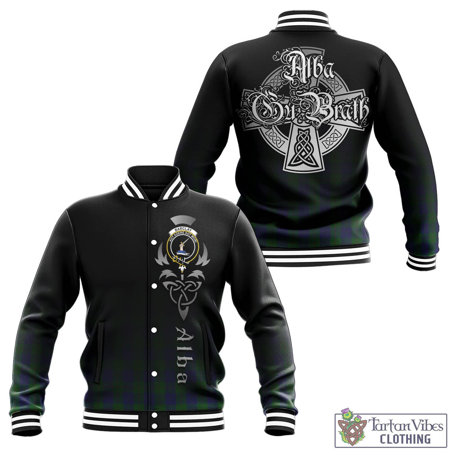 Barclay Tartan Baseball Jacket Featuring Alba Gu Brath Family Crest Celtic Inspired - Tartan Vibes Clothing