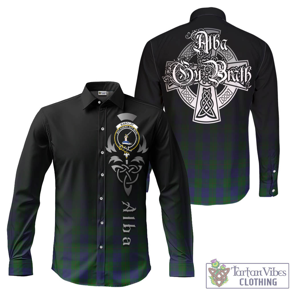 Tartan Vibes Clothing Barclay Tartan Long Sleeve Button Up Featuring Alba Gu Brath Family Crest Celtic Inspired