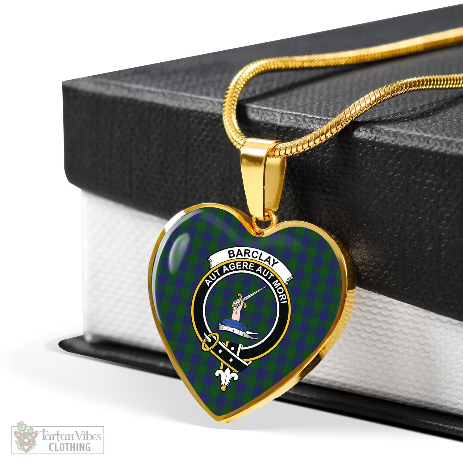 Tartan Vibes Clothing Barclay Tartan Heart Necklace with Family Crest