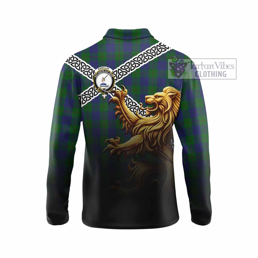 Tartan Vibes Clothing Barclay Crest Tartan Long Sleeve Polo Shirt with Golden Lion Emblem Celtic Style