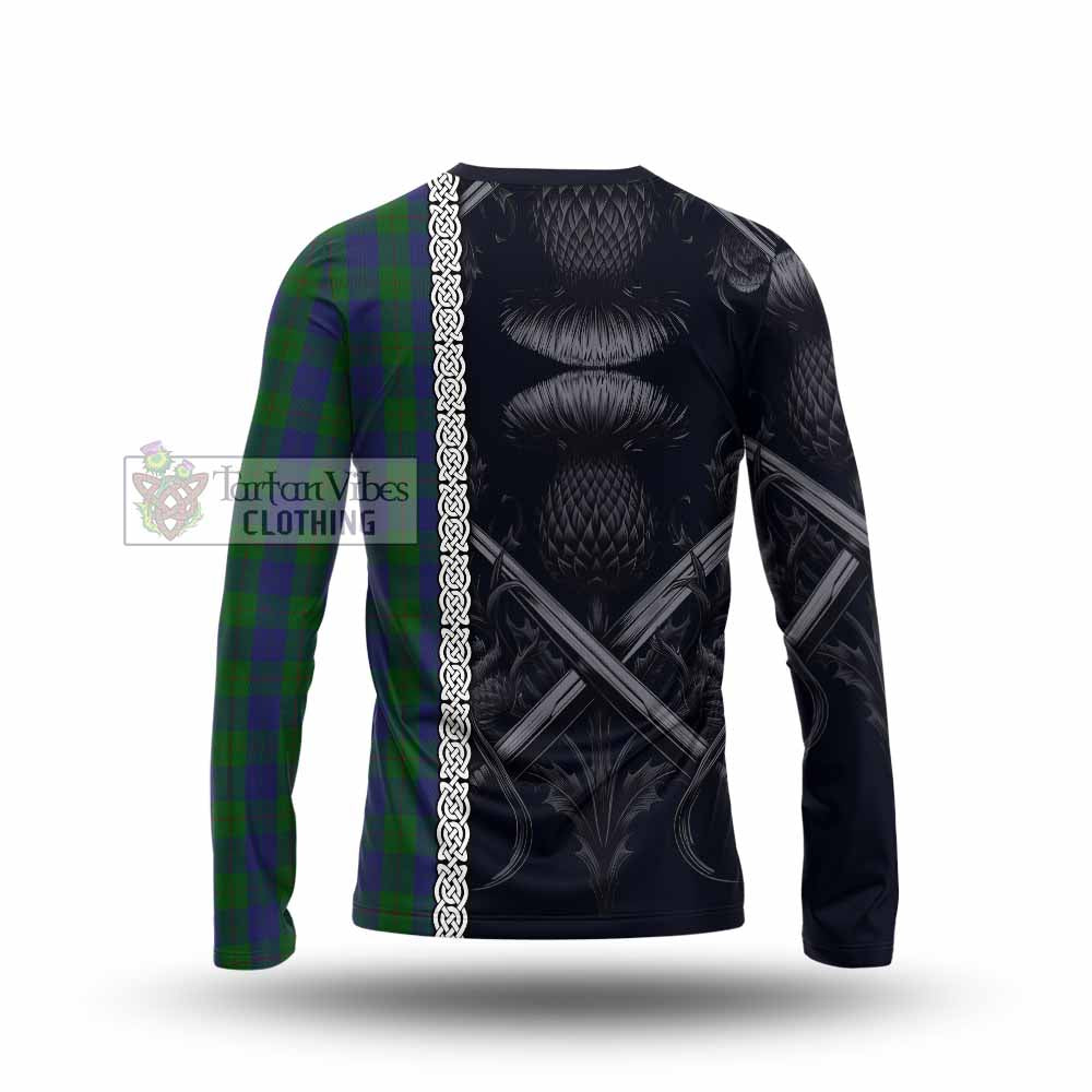 Tartan Vibes Clothing Barclay Tartan Long Sleeve T-Shirt with Family Crest Cross Sword Thistle Celtic Vibes