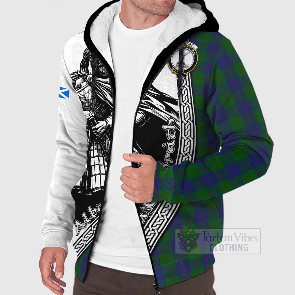 Tartan Vibes Clothing Barclay Tartan Clan Crest Sherpa Hoodie with Highlander Warrior Celtic Style