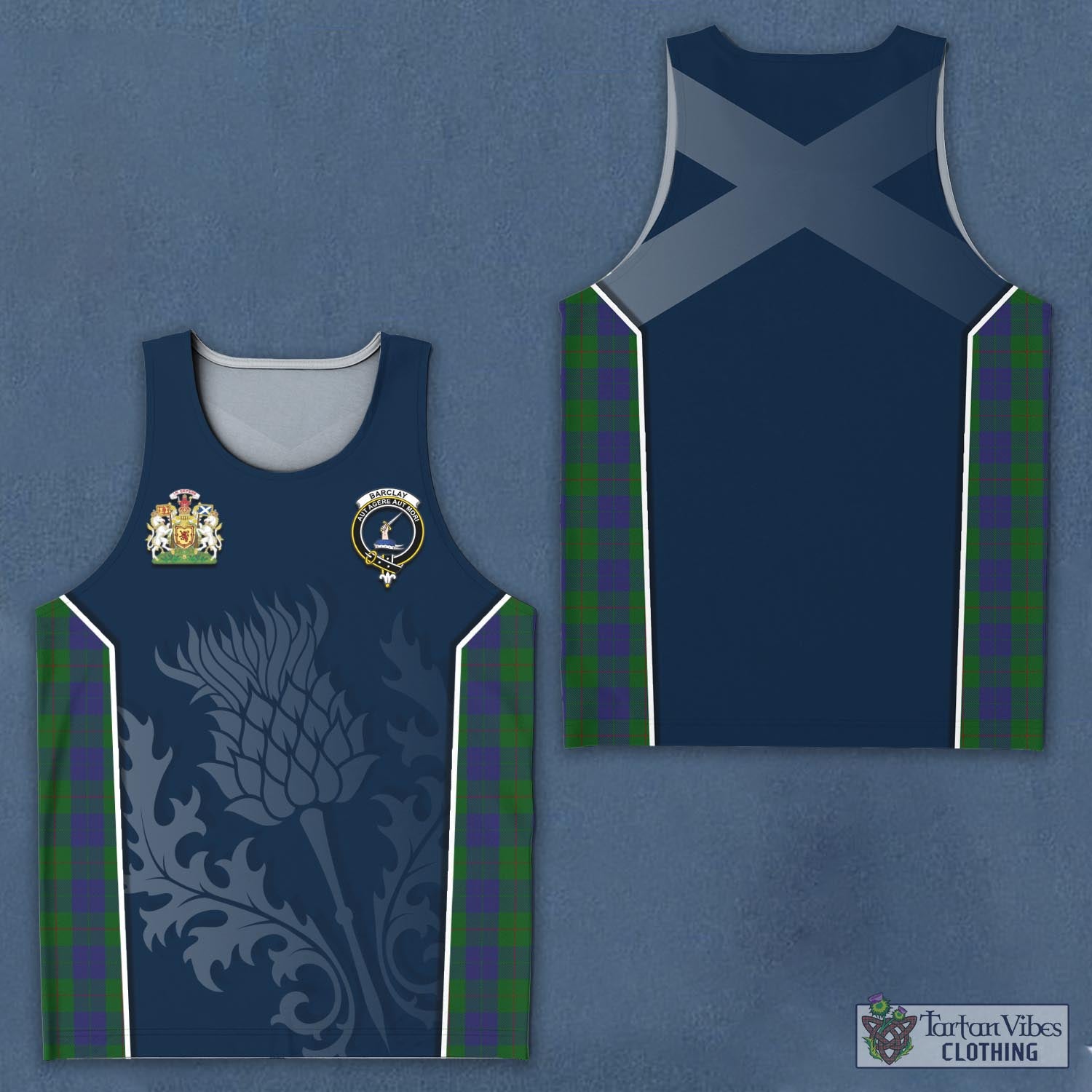 Tartan Vibes Clothing Barclay Tartan Men's Tanks Top with Family Crest and Scottish Thistle Vibes Sport Style