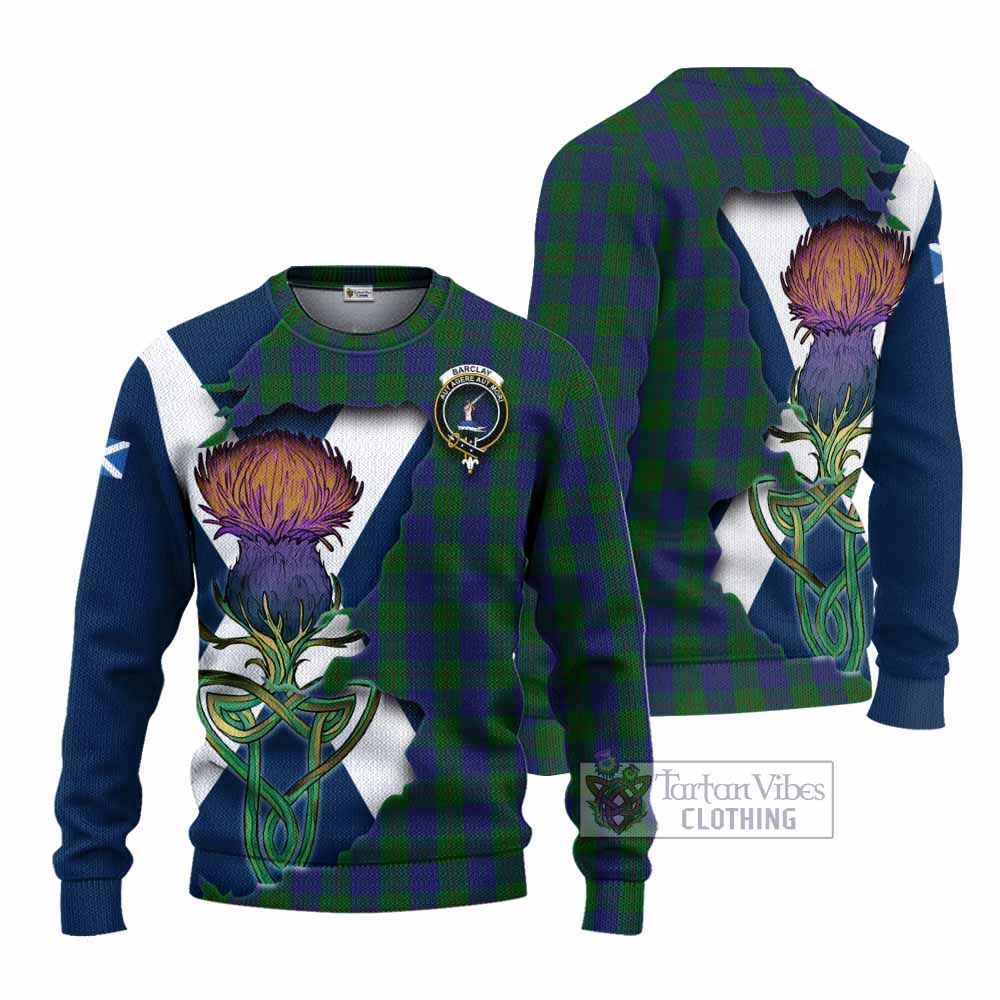 Tartan Vibes Clothing Barclay Tartan Family Crest Knitted Sweater Scottish Thistle Celtic Inspired