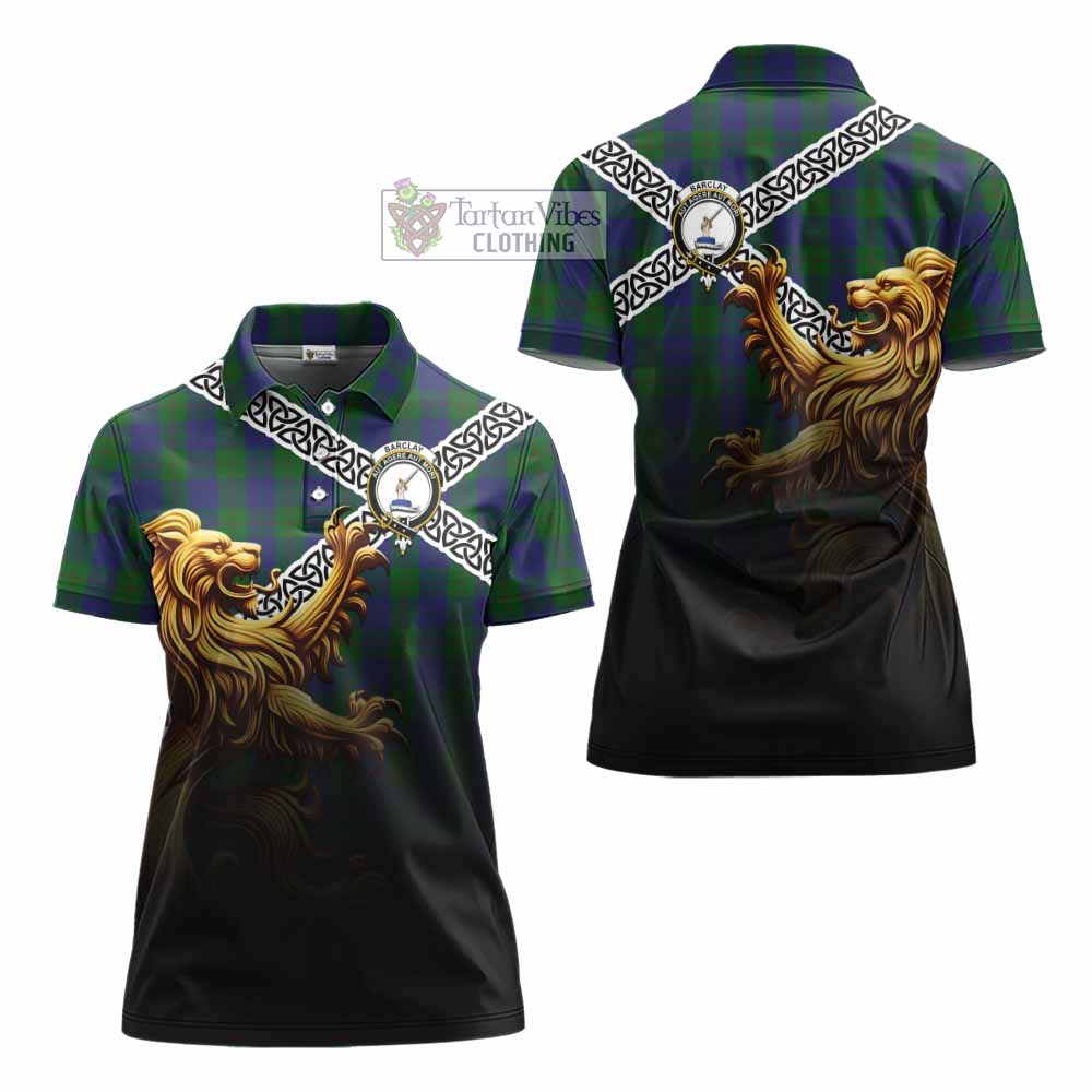Tartan Vibes Clothing Barclay Crest Tartan Women's Polo Shirt with Golden Lion Emblem Celtic Style