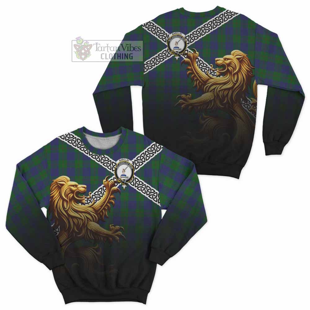 Tartan Vibes Clothing Barclay Crest Tartan Sweatshirt with Golden Lion Emblem Celtic Style