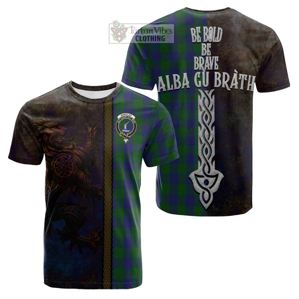 Tartan Vibes Clothing Barclay Tartan Family Crest Cotton T-shirt Alba Gu Brath Be Brave Lion Ancient Style
