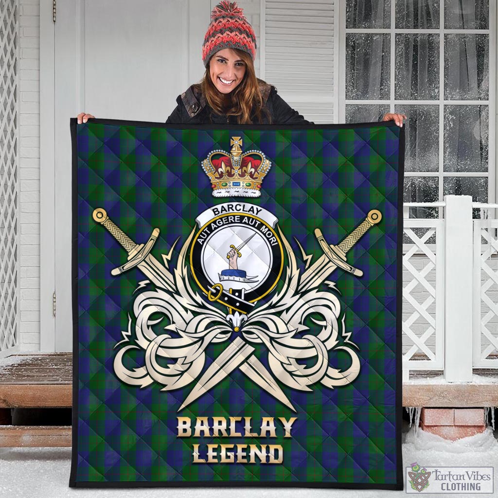 Tartan Vibes Clothing Barclay Tartan Quilt with Clan Crest and the Golden Sword of Courageous Legacy