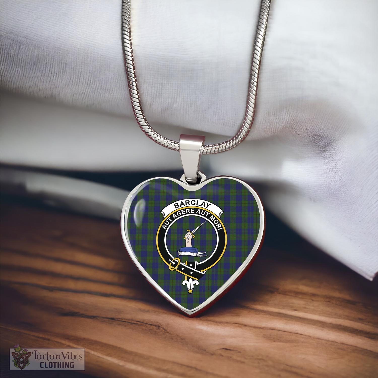 Tartan Vibes Clothing Barclay Tartan Heart Necklace with Family Crest