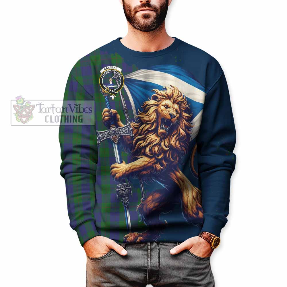 Tartan Vibes Clothing Barclay Tartan Family Crest Sweatshirt with Scottish Majestic Lion